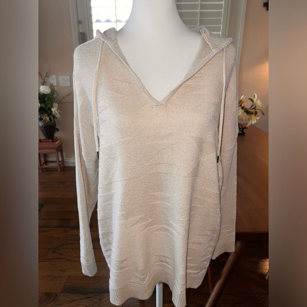 American Eagle Textured Aztec Design Knit Hooded Sweater Beige Cream men Size L